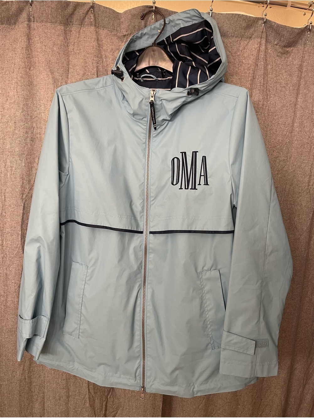 Charles River Apparel Light Blue Raincoat with Navy Trim